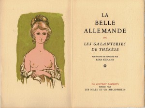 Anonyme, La belle allemande, gravures en couleurs sur bois débout, Rena Tzolakis-Le-coffret- Libertin-imprimé-pour-Les-Mille-et-Un-Bibliophiles-Photo-GAB